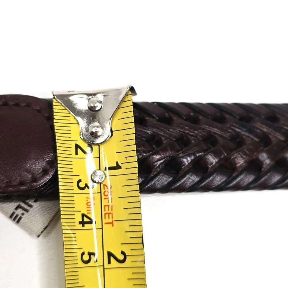 Fossil Vintage Brown Braided Leather Belt Gold Buckle
